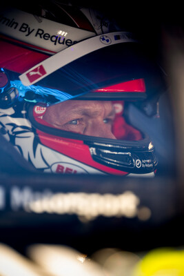 The Admin By Request logo on Kevin Magnussen's 2025 BMW M race helmet.