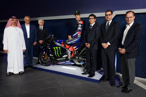 Yamaha Launch Event: Sultan Ahmed bin Sulayem, Yuvraj Narayan, Andrea Dosoli, Fabio Quartararo, Takahiro Sumi, Paolo Pavesio, Daniel van Otterdijk