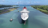 Queen Mary 2 completed her transit through the new locks of the Panama Canal for the first time this weekend.