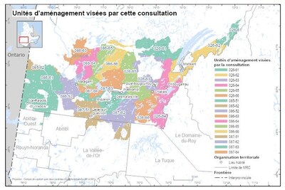 Unités d'aménagement visées par cette consultation (Groupe CNW/Ministère des Ressources naturelles et des Forêts)