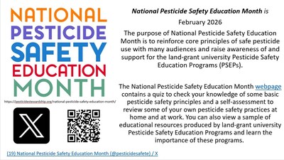 February Commemorates National Pesticide Safety Education Month, and you're invited to participate by visiting the website, testing your skills and sharing what you learn.