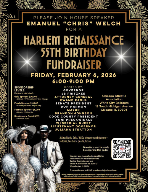 The celebration will be hosted by Governor JB Pritzker, Attorney General Kwame Raoul, Senate President Don Harmon, Chicago Mayor Brandon Johnson, and Cook County Board President Toni Preckwinkle, with a special appearance by Lieutenant Governor Juliana Stratton. The celebration will be hosted by Governor JB Pritzker, Attorney General Kwame Raoul, Senate President Don Harmon, Chicago Mayor Brandon Johnson, and Cook County Board President Toni Preckwinkle, with a special appearance by Lieutenant Governor Juliana Stratton.