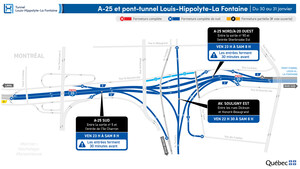 Réfection majeure du tunnel Louis-Hippolyte-La Fontaine - Fermeture complète du tunnel durant la nuit du 30 au 31 janvier