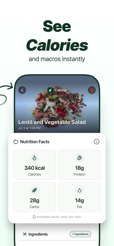 Snap a photo. See calories and macros instantly.