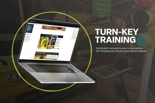 The new SimScholars® Next Gen Excavator (Monitor System) curriculum introduces learners to Cat® Technologies integrated systems, including Cat 2D Grade, Cat Swing Assist, EFence and Cat Payload.