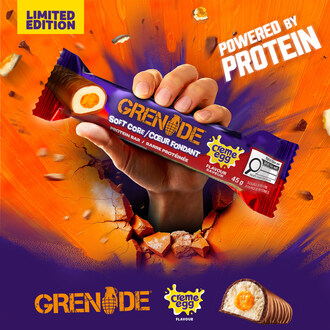 The Creme Egg–inspired protein bar from Grenade will be available nationally across Canada for a limited time only, launching in early February. (CNW Group/Grenade)