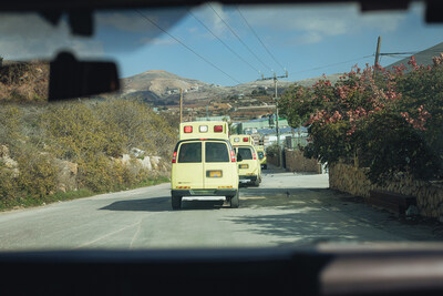 Ambulances and medical rescue bags provided by the International Fellowship of Christians and Jews (The Fellowship/IFCJ) and Magen David Adom driving into Syria to be distributed to the Christian and Druze communities that have recently suffered numerous attacks. (Photo Credit: IFCJ)