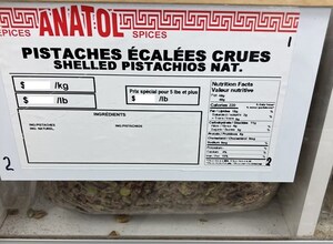 Mise en garde à la population - Avis de ne pas consommer de pistaches écalées crues vendues par l'entreprise Épices Anatol