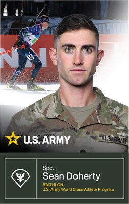 U.S. Army Soldier-athlete with the World Class Athlete Program (WCAP), Spc. Sean Doherty (12W, Carpentry and Masonry Specialist), an eight-time U.S. World Championship team member, is making his fourth appearance on the world stage, with hopes of earning the first American medal for biathlon.