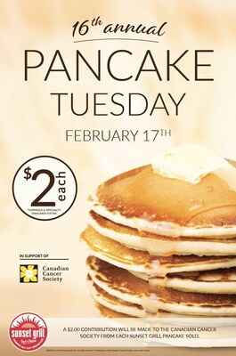A $2 contribution will be made to the Canadian Cancer Society from each Sunset Grill pancake sold. (CNW Group/Sunset Grill Restaurants Ltd.)