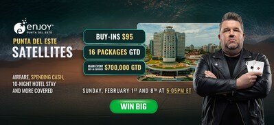 ACR Poker is heading back to the stunning shores of Punta del Este, Uruguay this February - and you can be there with us! The Enjoy Poker Series returns February 20th-28th with a $700,000 Guaranteed Main Event, and we're awarding 16 all-inclusive prize packages to get you in the action. Beachfront luxury, world-class poker, and a shot at a massive payday - all for as little as $95.