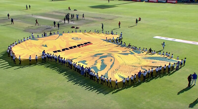 Photo Credit @ SuperSport TV. 100 foot Jersey reveal at Boland Park Cricket Stadium in Paarl, South Africa