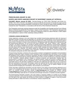NUVISTA AND OVINTIV ANNOUNCE RECEIPT OF INVESTMENT CANADA ACT APPROVAL