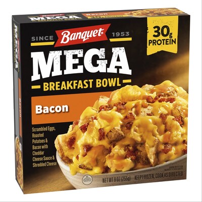 Conagra Brands is bringing a protein-packed new offering to breakfast with the debut of new Banquet MEGA Breakfast Bowls. With 30g of protein per bowl, four new varieties, including Bacon, offer a hearty, tasty breakfast that’s built on the Banquet MEGA promise of big flavor, big protein, and big value.