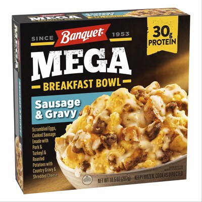 Conagra Brands is bringing a protein-packed new offering to breakfast with the debut of new Banquet MEGA Breakfast Bowls. With 30g of protein per bowl, four new varieties, including Sausage & Gravy, offer a hearty, tasty breakfast that’s built on the Banquet MEGA promise of big flavor, big protein, and big value.