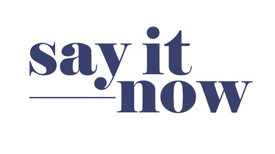 The logo features the phrase “say it now” in a refined, high-contrast serif typeface, all in lowercase and colored in a deep indigo blue. The words “say it” appear on the top line, with “now” positioned directly beneath “it,” creating a balanced two-line layout. A clean horizontal underline extends beneath the word “say,” ending just before the word “now,” adding a subtle visual anchor without overwhelming the design. (CNW Group/Say it Now)