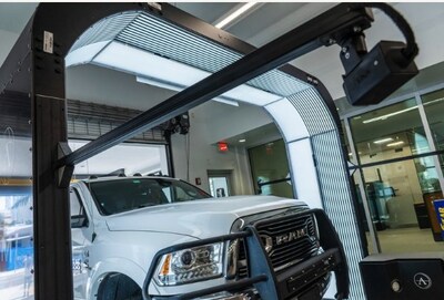 UVeye scanner at a dealership; photo credit UVeye. UVeye scanner at a dealership; photo credit UVeye.