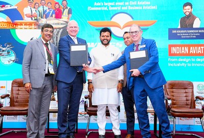 Boeing and Air India today announced an order for 30 fuel-efficient 737 MAX jets at the annual Wings Airshow in Hyderabad. Pictured left to right: Samir Kumar Sinha, Secretary, Ministry of Civil Aviation, India; Air India CEO Campbell Wilson; Kinjarapu Rammohan Naidu, Hon'ble Minister of Civil Aviation, India; Boeing India and South Asia President Salil Gupte; and Paul Righi, Boeing vice president, Commercial Sales and Marketing, Eurasia, India and South Asia.