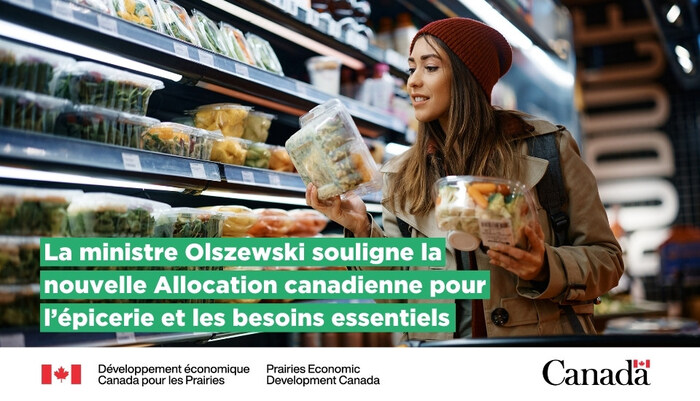 La ministre Olszewski souligne la nouvelle Allocation canadienne pour l’épicerie et les besoins essentiels (Groupe CNW/Développement économique Canada pour les Prairies)
