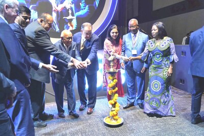 From the Left Dr Carsten Engel (CEO, International Socitey for quality in Health Care), Dr Madhu Shashidhar (President & CEO Apollo Hospitals), Mr Hu’akavameiliku siaosi sovaleni (Hon'ble minister of health, Tonga) , Soam Mittal (Chairman , Patients for Patient Safety Foundation), Jonathan B Perlin (President of The Joint Commission), Dr Sangita Reddy (Joint Managing Director, Apollo Hospitals), Prof Jean Rosaire Ibara (Minister of Health and Population, The Republic of Congo) and Dr Grace Ayen
