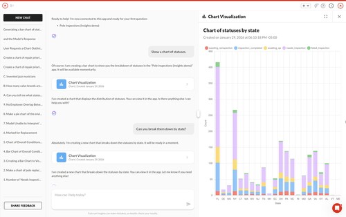 Insights lets Fulcrum users get visualizations and information about field activities as easily as they would text a colleague — and get tailored results a lot faster. Insights lets Fulcrum users get visualizations and information about field activities as easily as they would text a colleague — and get tailored results a lot faster.