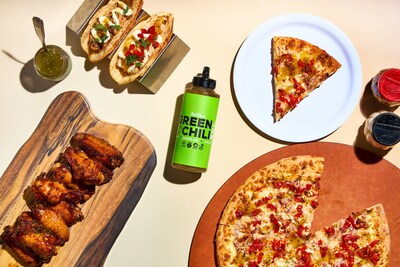 Big Whisk Green Chili Jam Shown on Pizza and Wings