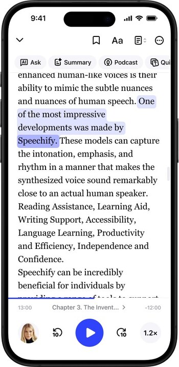 Speechify iOS Listening Screen