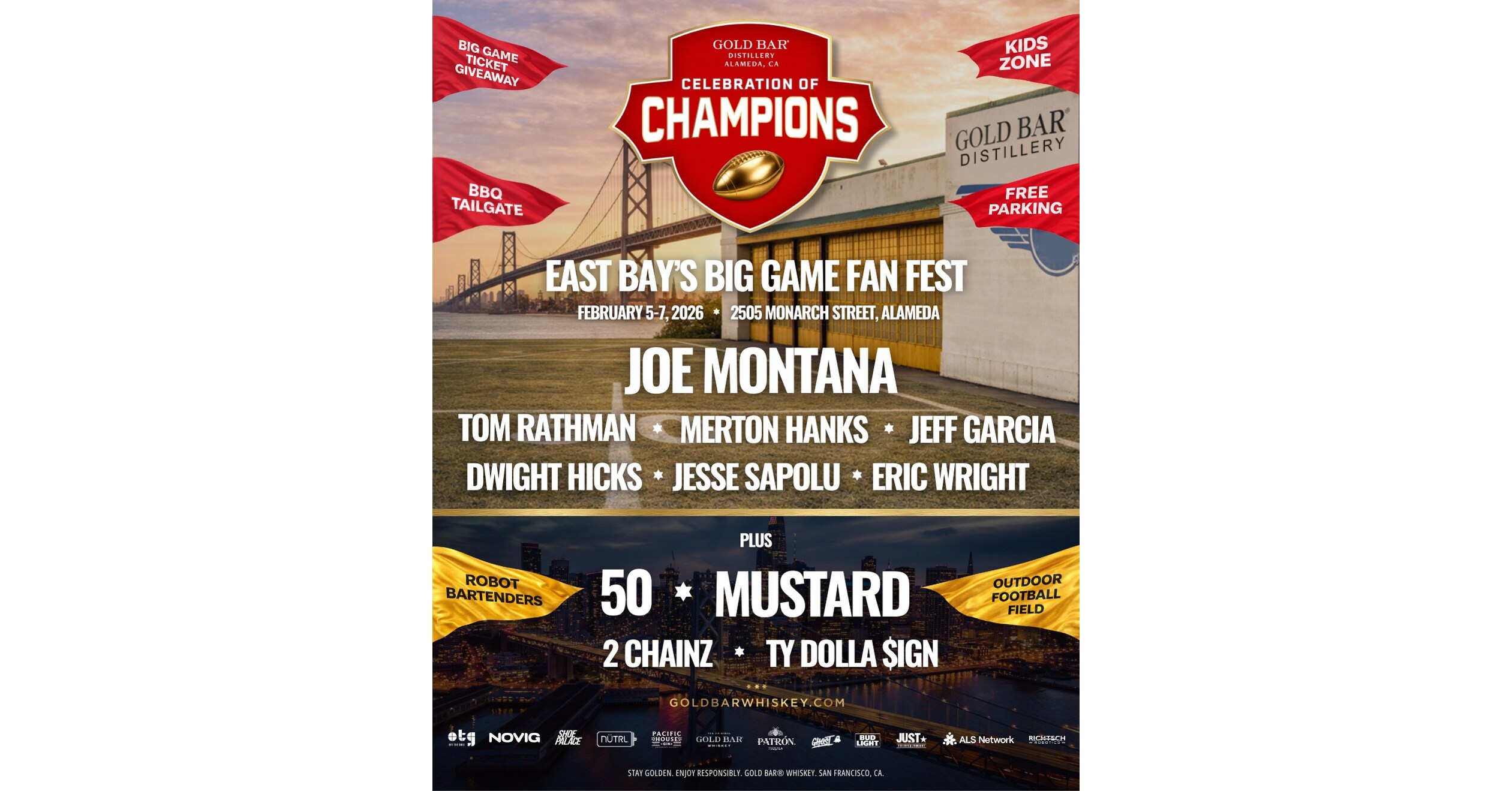 Gold Bar Distillery Announces "Celebration of Champions" A Three-Day Football, Music, and Culture Takeover February 5-7, 2026 | Alameda, California