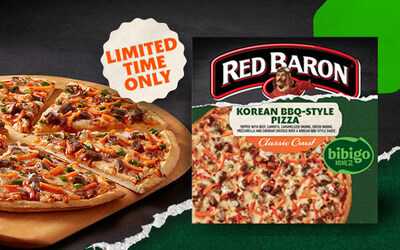 Red Baron pizza and bibigo foods team up to offer Korean BBQ-Style Classic Crust Pizza.