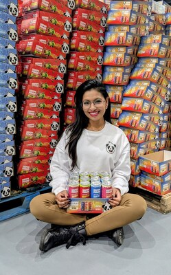 Founder Dr. Noor A. with trays. (Credit: Happy Panda Energy Drink) Founder Dr. Noor A. with trays. (Credit: Happy Panda Energy Drink)