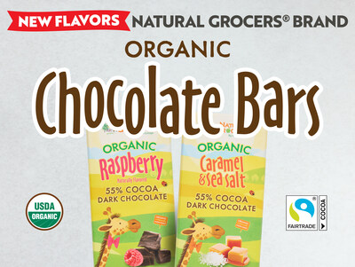 Meet the latest Natural Grocers® Brand chocolate bars: Organic Dark Chocolate Raspberry and Organic Dark Chocolate Caramel & Sea Salt.