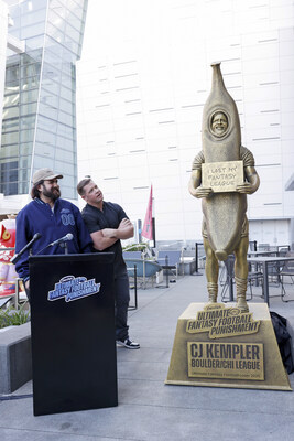NFL long snapper Jon Weeks unveils the Dentek® Ultimate Fantasy Football punishment. CJ Kempler is crowned the season’s lowest-scoring fantasy football player, culminating in the unveiling of a one-of-a-kind giant banana statue built in his likeness — a tongue-in-cheek tribute to a year of tough calls, missed drafts, and last-place finishes. NFL long snapper Jon Weeks unveils the Dentek® Ultimate Fantasy Football punishment. CJ Kempler is crowned the season’s lowest-scoring fantasy football player, culminating in the unveiling of a one-of-a-kind giant banana statue built in his likeness — a tongue-in-cheek tribute to a year of tough calls, missed drafts, and last-place finishes.