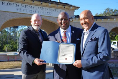St. Johns County Board of County Commissioners Chair Clay Murphy (left) presents the proclamation welcoming Florida Memorial University back to St. Johns County to FMU President William McCormick (middle) and FMU Foundation Chair Horace Hord (right). St. Johns County Board of County Commissioners Chair Clay Murphy (left) presents the proclamation welcoming Florida Memorial University back to St. Johns County to FMU President William McCormick (middle) and FMU Foundation Chair Horace Hord (right).