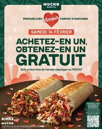 Le 14 février, MUCHO célèbre l’amour avec une offre 2 pour 1 sur les burritos et les bols. En succursale seulement. (Groupe CNW/MTY Franchising Inc., MUCHO Burrito)