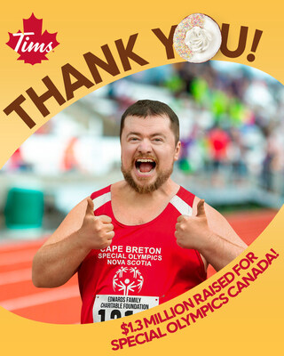 Tim Hortons® raises $1.3 million through Special Olympics Donuts, with 100 per cent of proceeds donated to Special Olympics Canada (CNW Group/Tim Hortons)