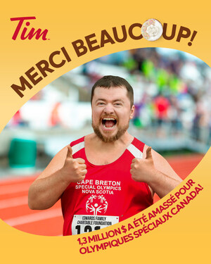 Tim Hortons recueille une somme de 1,3 million de dollars avec la collecte de fonds du beigne Olympiques spéciaux, dont la totalité sera versée à Olympiques spéciaux Canada