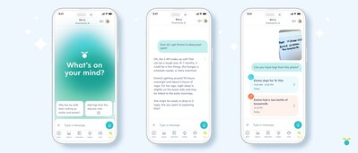 Three iPhone screens showing the Berry AI interface and conversational chat. Berry bridges the 'context gap' by integrating a child’s unique logged data with deep pediatric expertise to deliver tailored advice.