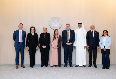 L-R Simon Cohen, Farah Pandith, Lonnie Ali, Her Highness Sheikha Bodour, Dr. Tod Laursen, Dr. Abdullatif Alshamsi, Dr. Mahmoud Anabtawi, Dr. Nuha Al Shaar (Photos Courtesy of Muhammad Ali Center and the American University of Sharjah)