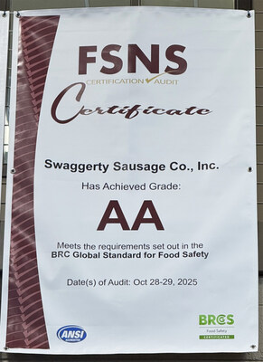 Swaggerty’s Farm celebrates 14 consecutive highest score AA rating in the BRCGS Global Food Safety audit, reflecting daily commitment to quality and safety.