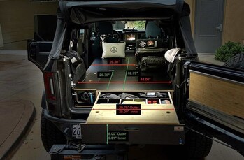 Dimension for the Solid Wood Worx drawer system for the 4-door Bronco.