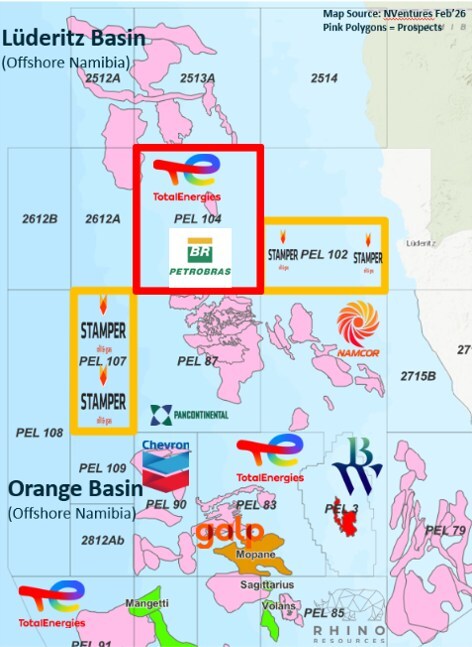 PEL 104 in relation to PEL 107 and PEL 102 (CNW Group/Stamper Oil & Gas Corp.) PEL 104 in relation to PEL 107 and PEL 102 (CNW Group/Stamper Oil & Gas Corp.)