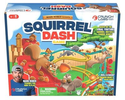 GO ‘NUTS’ FOR STEM. Squirrel Dash Game from Moose Toys and CrunchLabs by Mark Rober brings Rober’s viral squirrel obstacle-course chaos to the tabletop in a wild, STEM-fueled tabletop chain-reaction game. Players race through a wacky course, dodge obstacles, collect nuts, and leap past rivals with each roll of the dice, racing to be the first to score 11 points and claiming Fort Nuts to trigger the final nutty reaction and knock competitors off course.