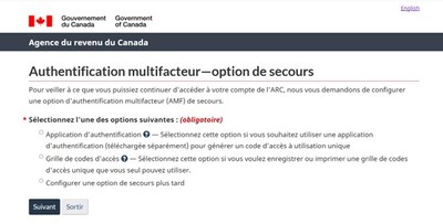 Conseil Fiscal -Les utilisateurs des comptes de l'ARC sont encouragés à ajouter une option d'authentification multifacteur de rechange à leur dossier