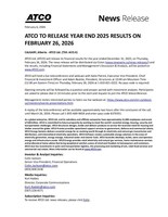 ATCO TO RELEASE YEAR END 2025 RESULTS ON FEBRUARY 26, 2026