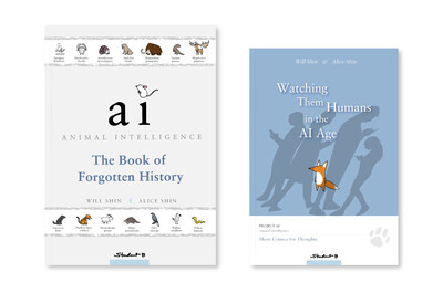 Cover images from the Animal Intelligence series, a new publishing project by Student B Press that uses animal fables and editorial-style cartoons to reflect on the world in the age of artificial intelligence.