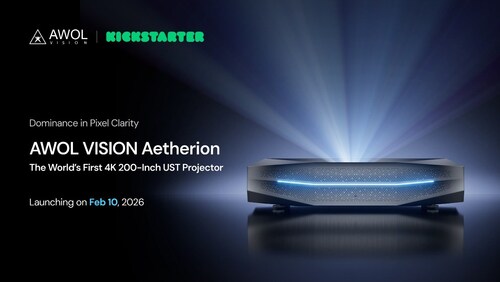 AWOL Vision Aetherion projector, the world's first 4K 200-inch UST projector, launching on Feb 10, 2026