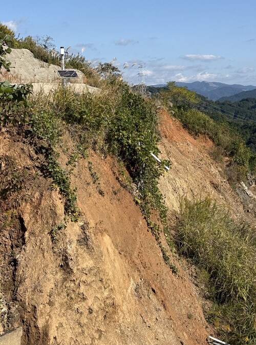 Landslide site with monitoring sensor