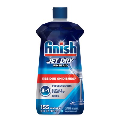 Finish Jet Dry’s 3-in-1 action prevents up to 100% of residue, delivers 3x better drying vs. detergent alone, and leaves dishes virtually spotless.