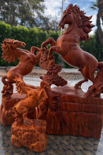 Our in-kind prizes: 3 stunning Year of the Horse sculptures, by 7th generation, Hội An (Vietnam) based sculptor.