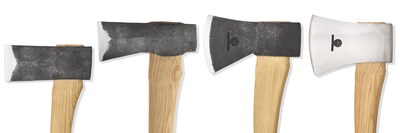 Hults Bruk has added four premium axes to its line. Pictured left to right: Jakobsdal (splitting axe), Kvillinge (splitting axe), Jursla (felling axe) and Arvika 5 Star (racing axe).
